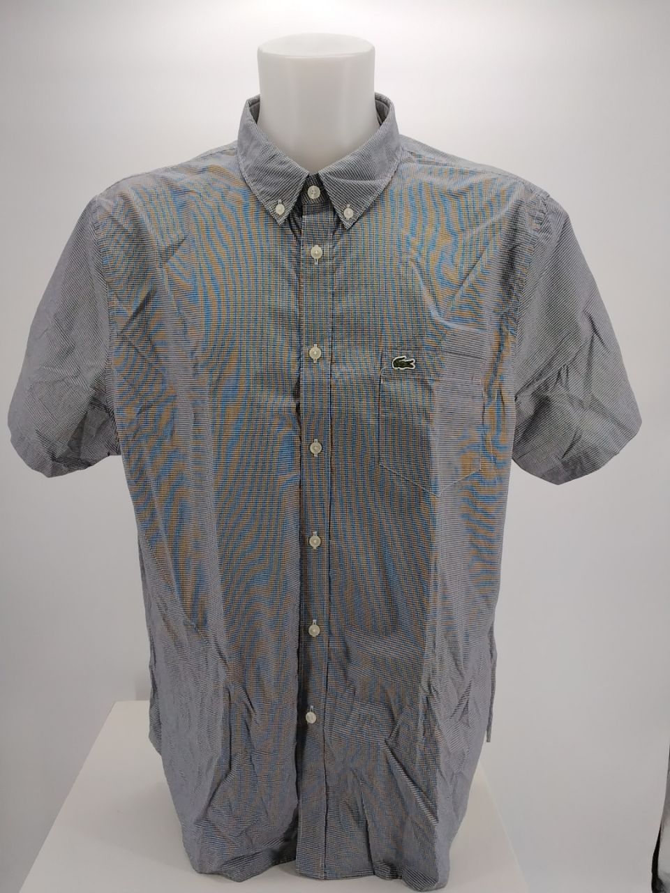Camicia uomo Lacoste a quadri bianchi e blu manica corta