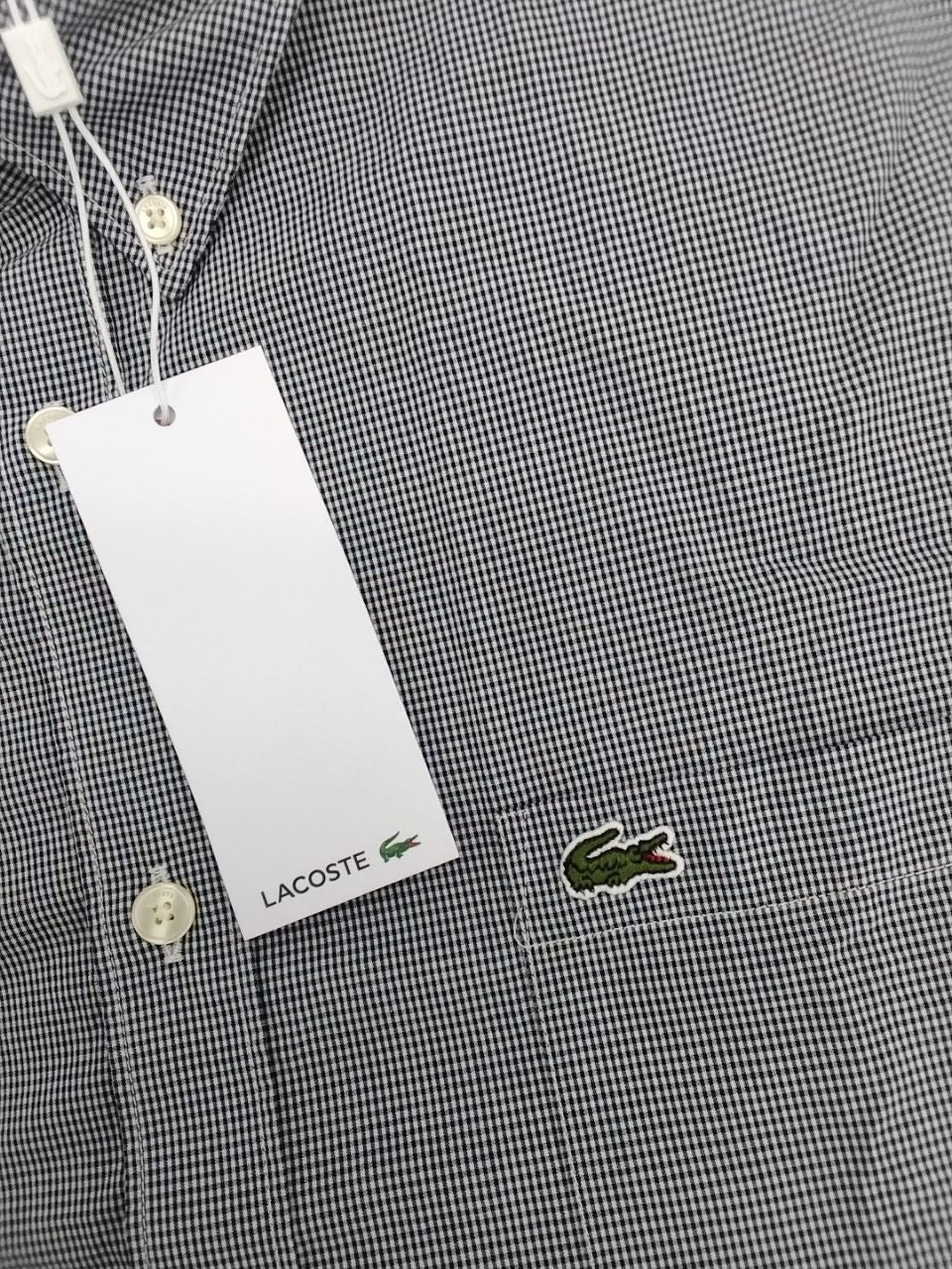 Camicia uomo Lacoste a quadri bianchi e blu manica corta