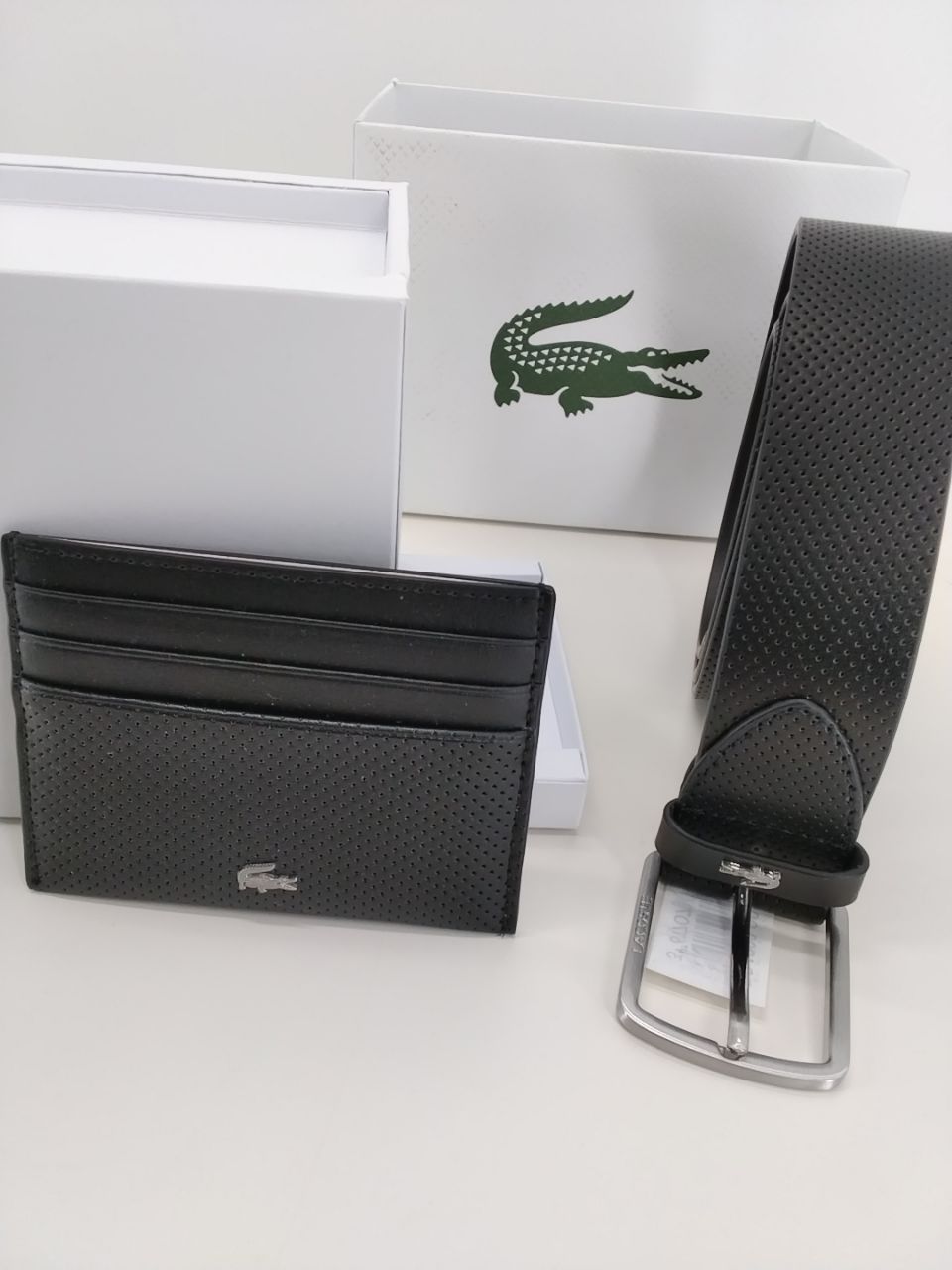 Set Cintura e Portacarte Lacoste Nero