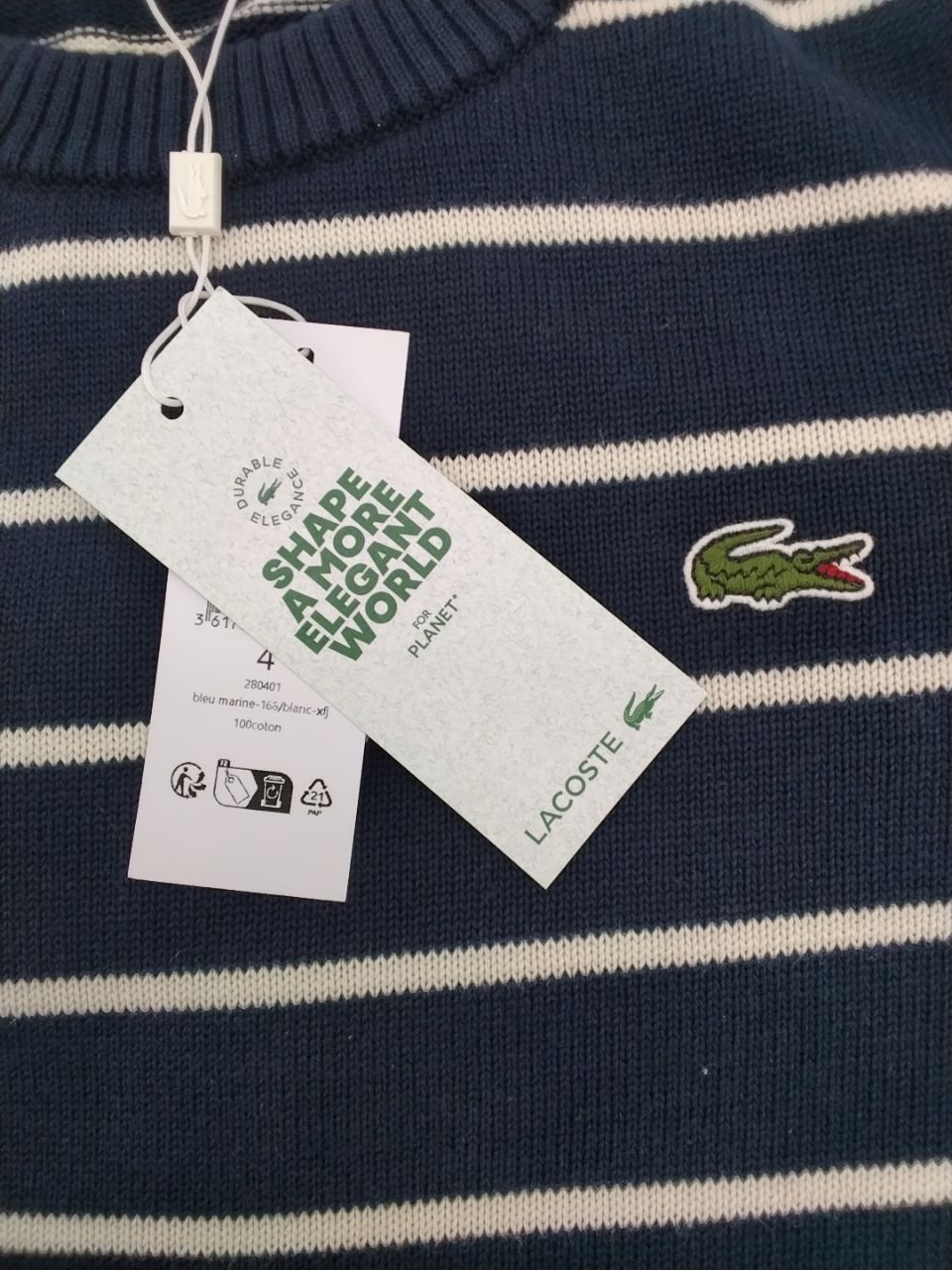 Maglione uomo Lacoste righe blu e bianco stile marina