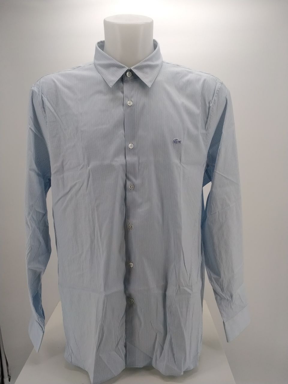 Camicia uomo Lacoste slim fit bianca e celeste con fantasia a righe