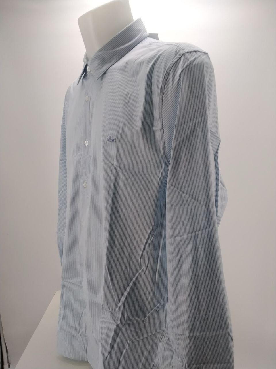 Camicia uomo Lacoste slim fit bianca e celeste con fantasia a righe