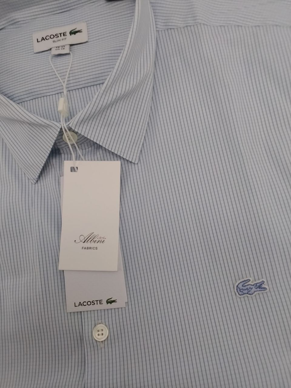 Camicia uomo Lacoste slim fit bianca e celeste con fantasia a righe